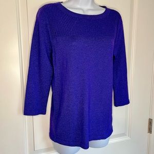 Liz Claiborne Sparkly Purple 3/4 Sleeve Lightweight Sweater
